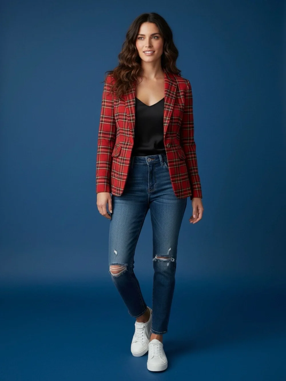 Tommy Hilfiger Red Slim Fit Plaid Blazer